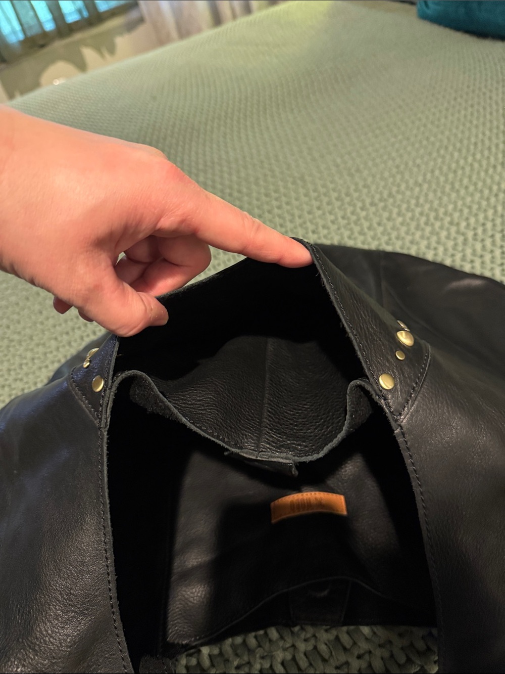 HOBO Large Black Leather Hobo with Gold Stud Accents - Picture 5 of 6